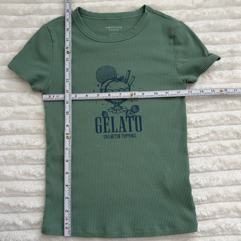 AMERICAN EAGLE Ribbed Short Sleeve Tee Graphic T-Shirt Green XS - Picture 7 of 7
